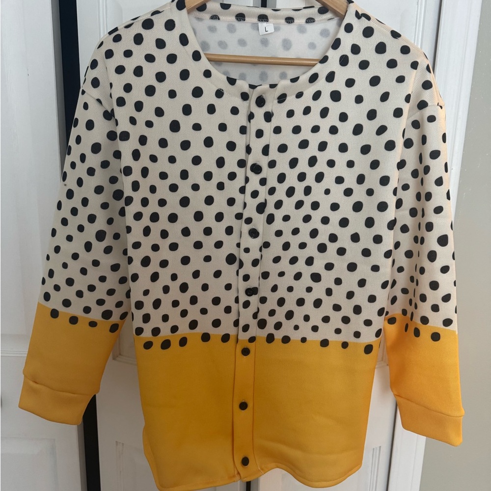 Chic Polka Dot Cardigan - Black and Yellow